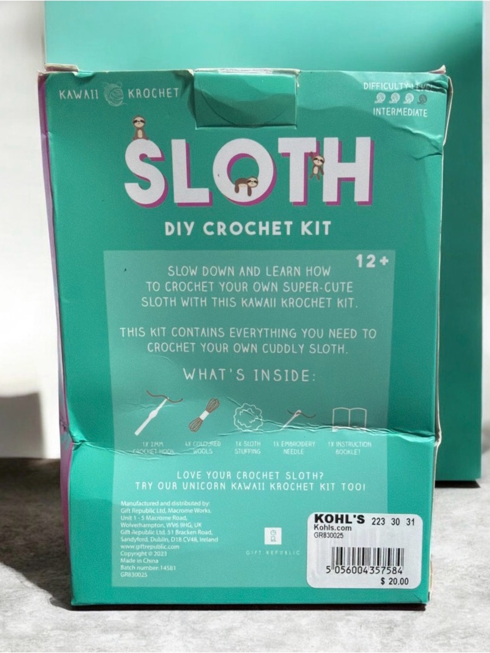 Sloth DIY Crochet Kit - Teal - Picture 2 of 2